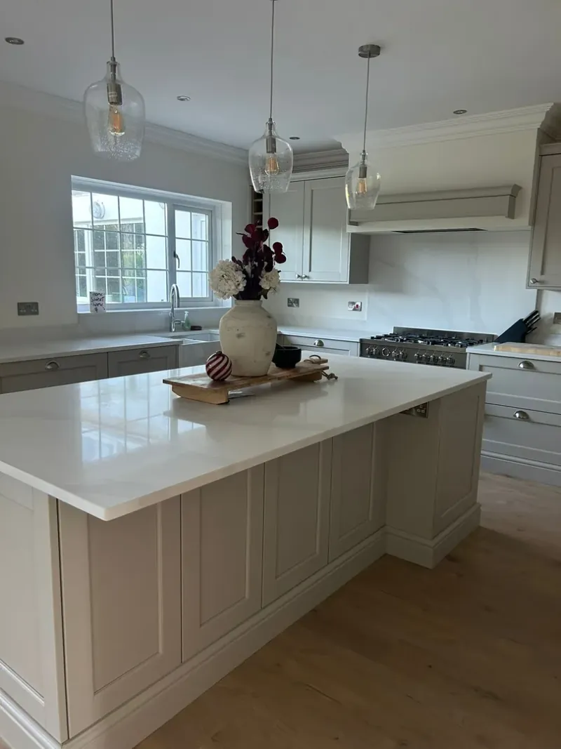 Completed kitchen renovation with range cooker and oak flooring in Porthcawl